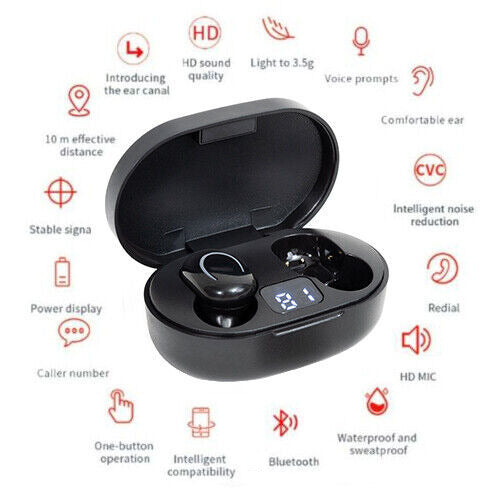 „Bluetooth 5.3“ ausinės ausyse, belaidės TWS sportinės ausinės, IPX-5 su mikrofonu DE